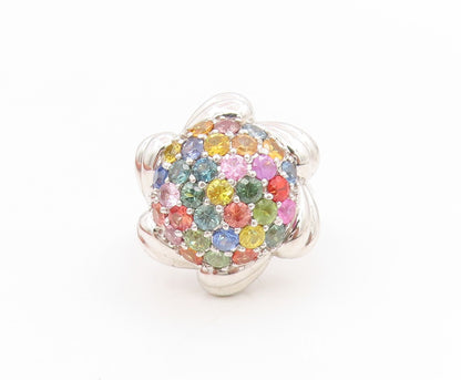 925 Sterling Silver Vintage Ring Gemstone Floral Cluster Band  Sz 6.5  RG34357
