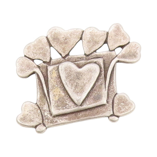 925 Sterling Silver Vintage Brooch Designer Dark Tone Heart Love Box   BP11585