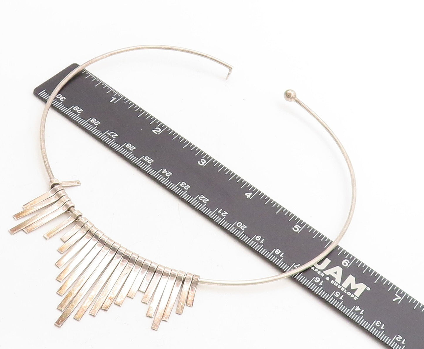 925 Sterling Silver  Vintage Smooth Dangling Detail Collar Necklace  NE1109
