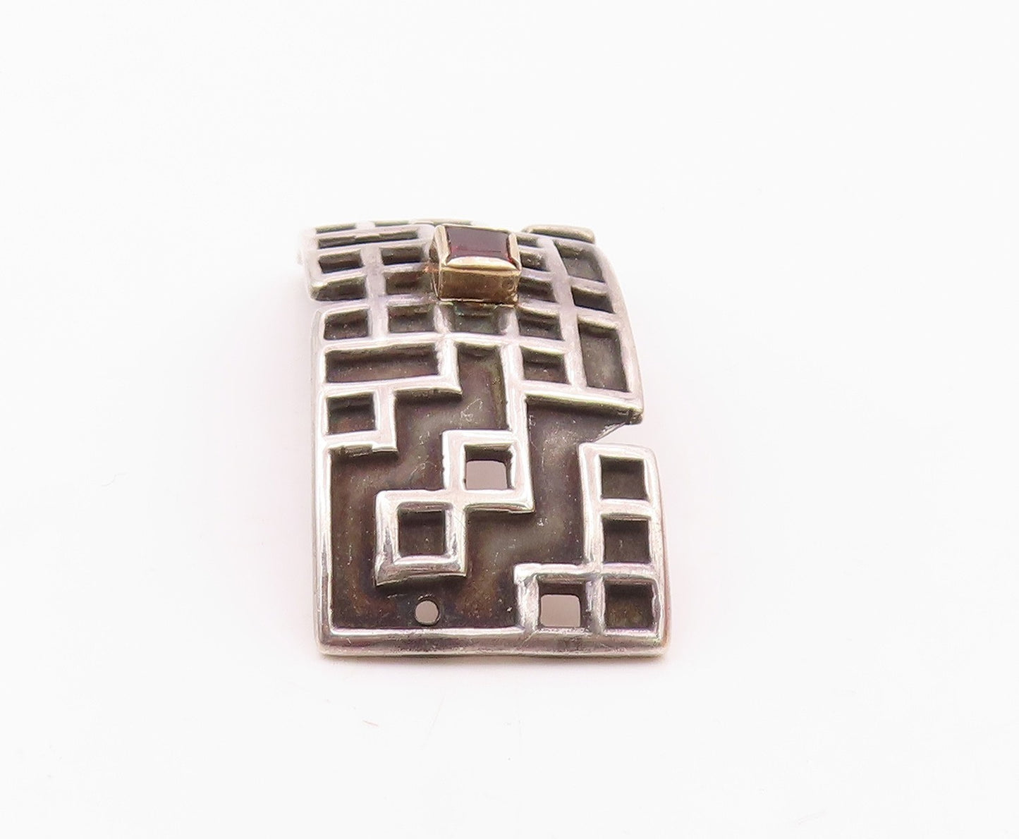 DESIGNER 925 Silver & 14K GOLD  Vintage Square Garnet Dome Pendant  PT20258