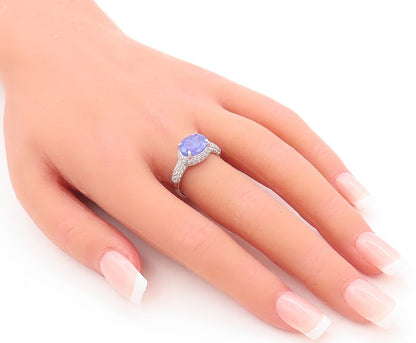 925 Sterling Silver Vintage Ring Oval Cut Tanzanite Halo Sapphire Sz 7 RG29364