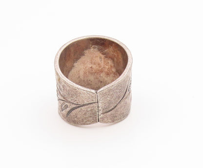 925 Sterling Silver Vintage Ring Floral Etched Hammered Band  Sz 6.5  RG36107