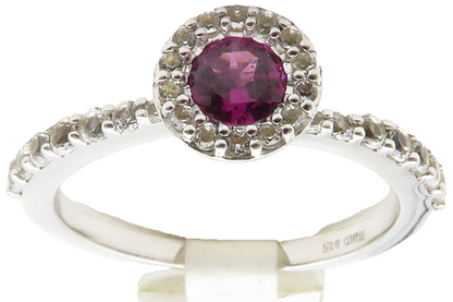 925 Sterling Silver  Pink & White Topaz Shiny Band Ring Sz 6.5  RG12852