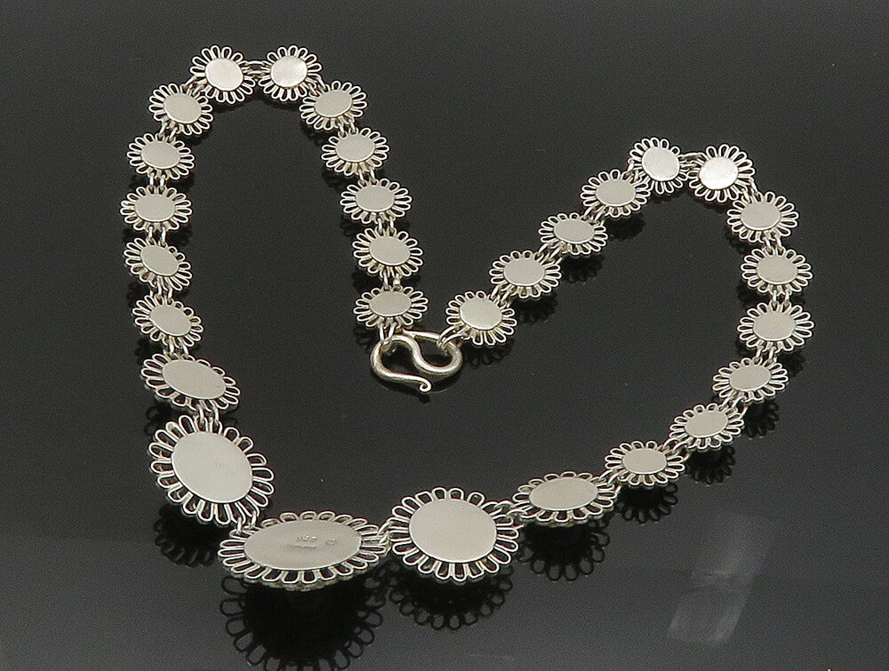 925 Sterling Silver  Vintage Graduated Wire Flower Link Necklace  NE3821