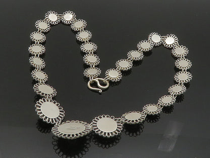 925 Sterling Silver  Vintage Graduated Wire Flower Link Necklace  NE3821