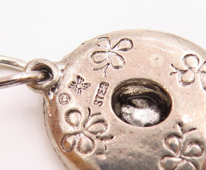 925 Sterling Silver  Vintage Shiny Floral Patterned Sombrero Pendant  PT16517