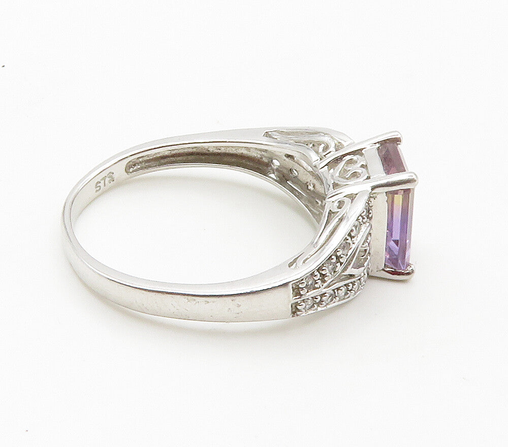 925 Sterling Silver  Prong Set Topaz Love Heart Shiny Band Ring Sz 6  RG15441