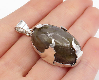 925 Sterling Silver  Vintage Cabochon Cut Moonstone Shiny Drop Pendant  PT3367