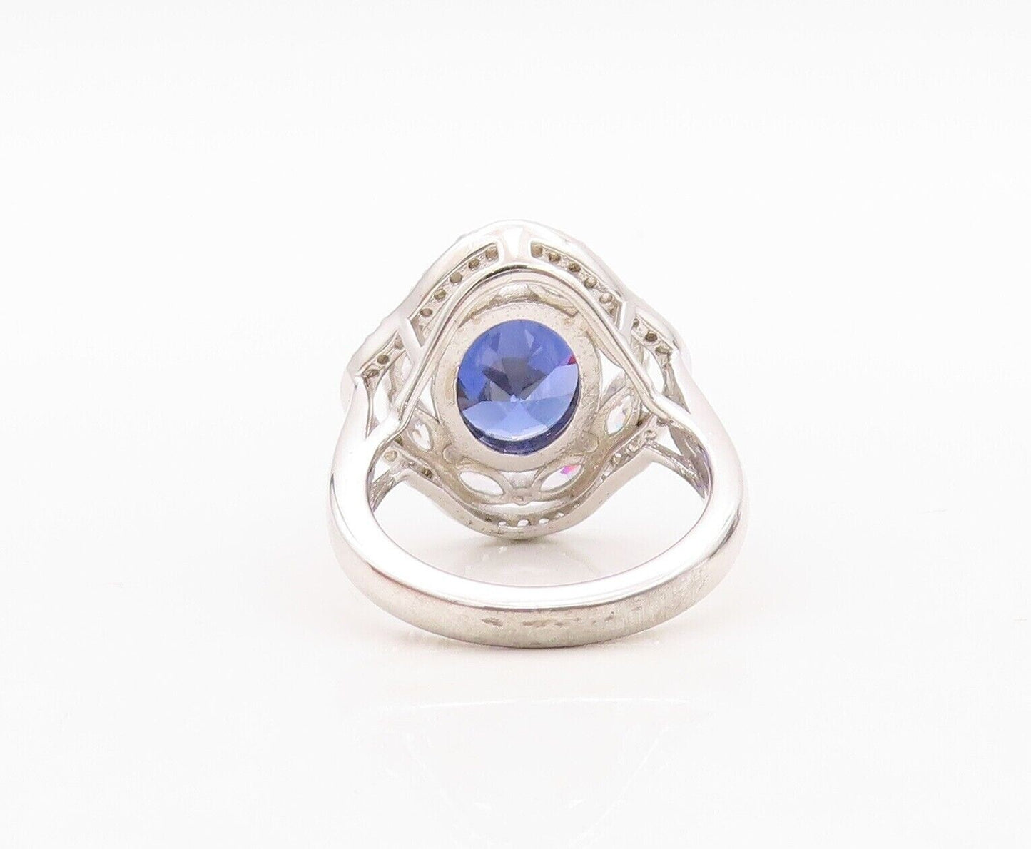 925 Sterling Silver Vintage Ring Sapphire & Topaz Floral Inlay  Sz 7.5  RG30057