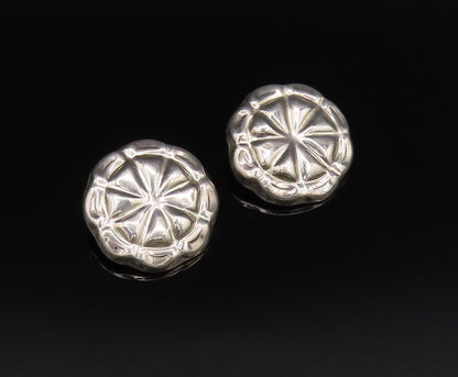 MEXICO 925 Silver  Vintage Etched Wheel Flower Motif Clip Earrings  EG12147