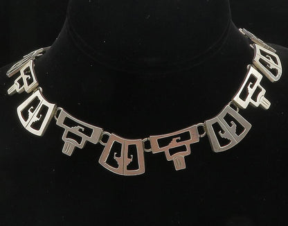 MEXICO 925 Sterling Silver  Vintage Cutout Design Shiny Chain Necklace  NE1552