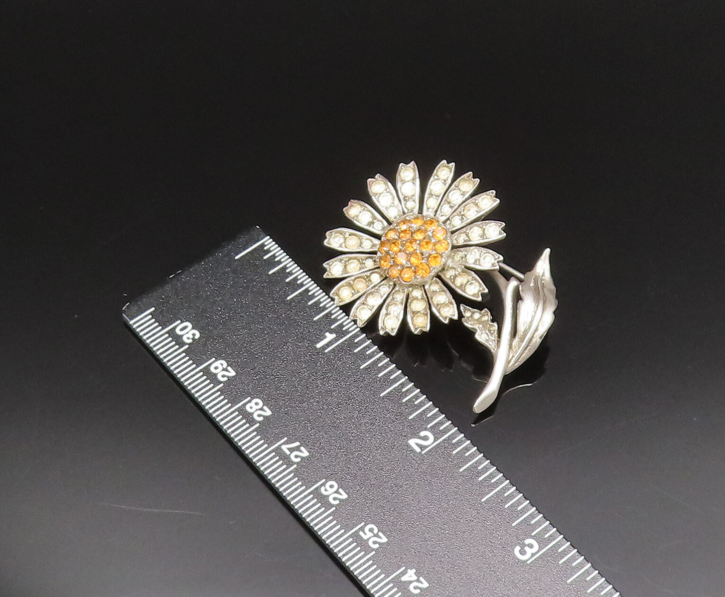 GERMANY 925 Silver  Vintage Antique Citrine & Topaz Flower Brooch Pin  BP9740