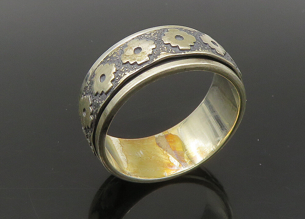 925 Sterling Silver  Vintage Two Tone Patterned Spinner Ring Sz 10  RG23259
