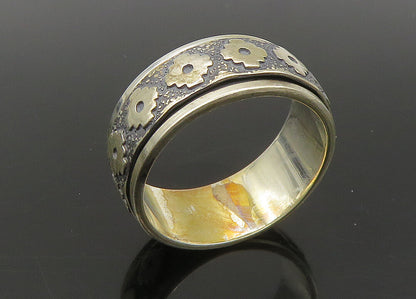 925 Sterling Silver  Vintage Two Tone Patterned Spinner Ring Sz 10  RG23259