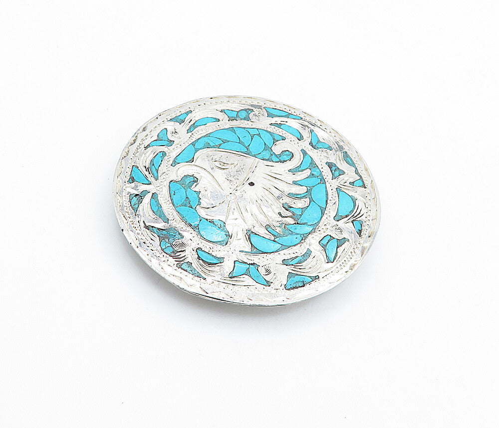 MEXICO 925 Silver  Vintage Handmade Turquoise Mosaic Warrior Brooch Pin BP2508