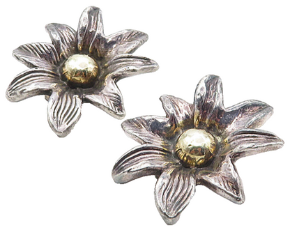 925 Sterling Silver  Vintage Sculpted Flower Motif Non Pierce Earrings  EG3934