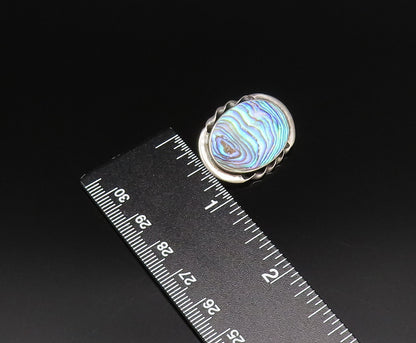 925 Sterling Silver  Vintage Twisted Edge Oval Abalone Brooch Pin  BP9846