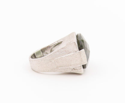 925 Sterling Silver Vintage Ring Faceted Green Amethyst Band  Sz 6  RG36420