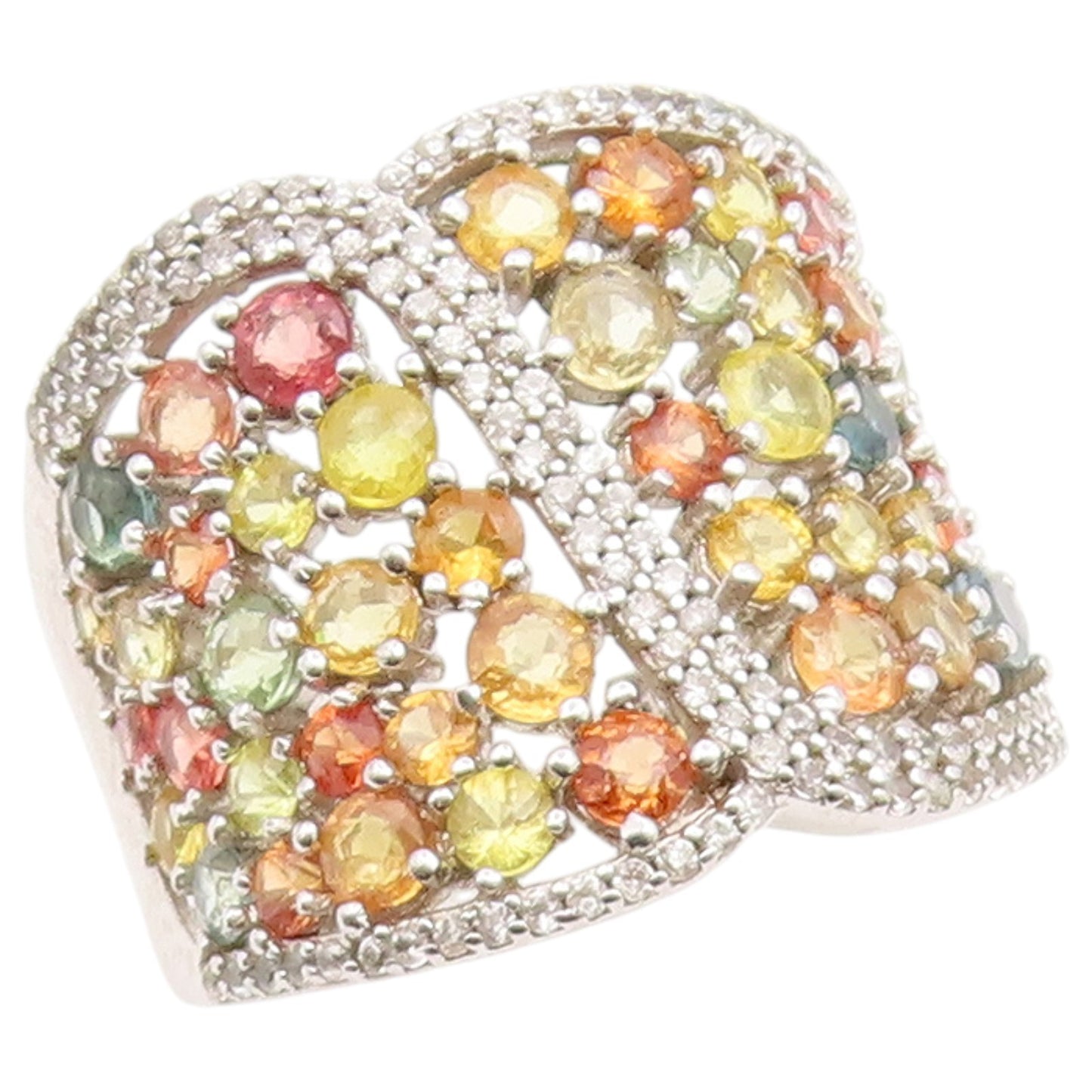 925 Sterling Silver Vintage Ring Multi Gemstone Wide Cluster Band Sz 11 RG36826