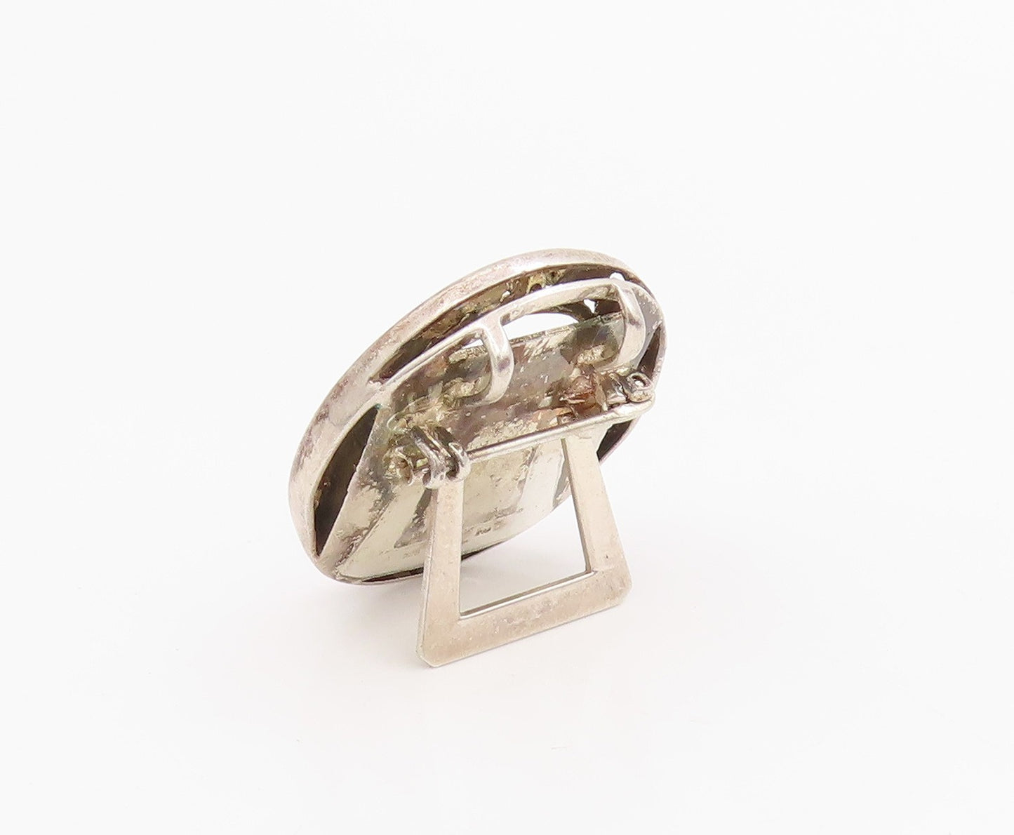 14k Gold & 925 Sterling Silver Vintage Brooch Real Diamond leaves Frame  BP12212