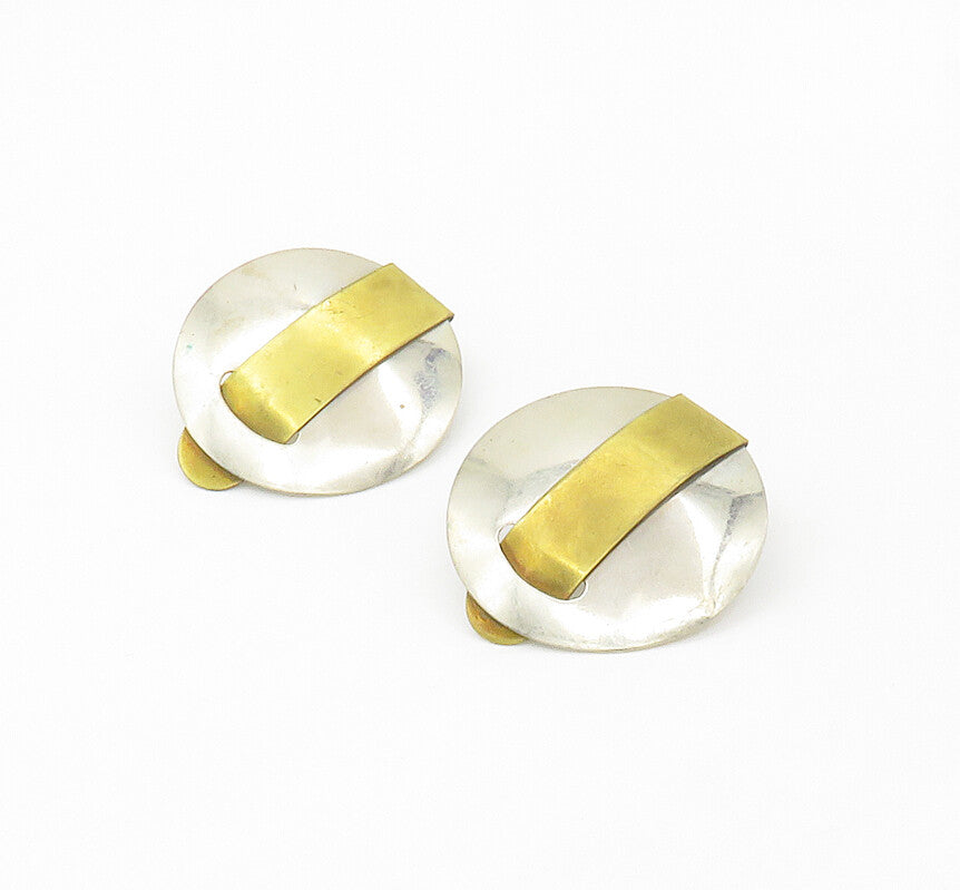 DESIGNER 925 Sterling Silver  Vintage Two Tone Modernist Drop Earrings  EG8817