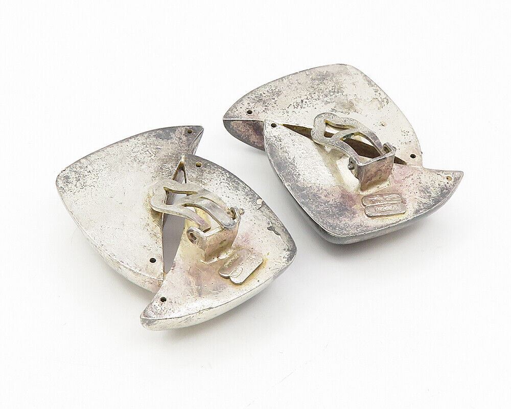 925 Sterling Silver  Vintage Oxidized Modernist Non Pierce Earrings  EG5806