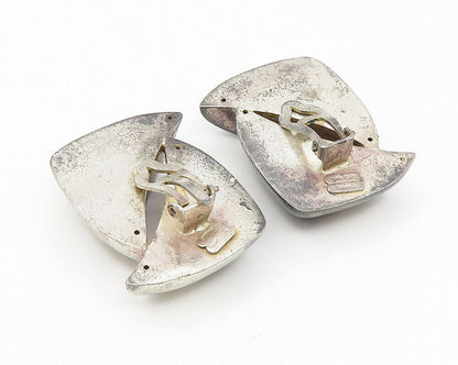 925 Sterling Silver  Vintage Oxidized Modernist Non Pierce Earrings  EG5806