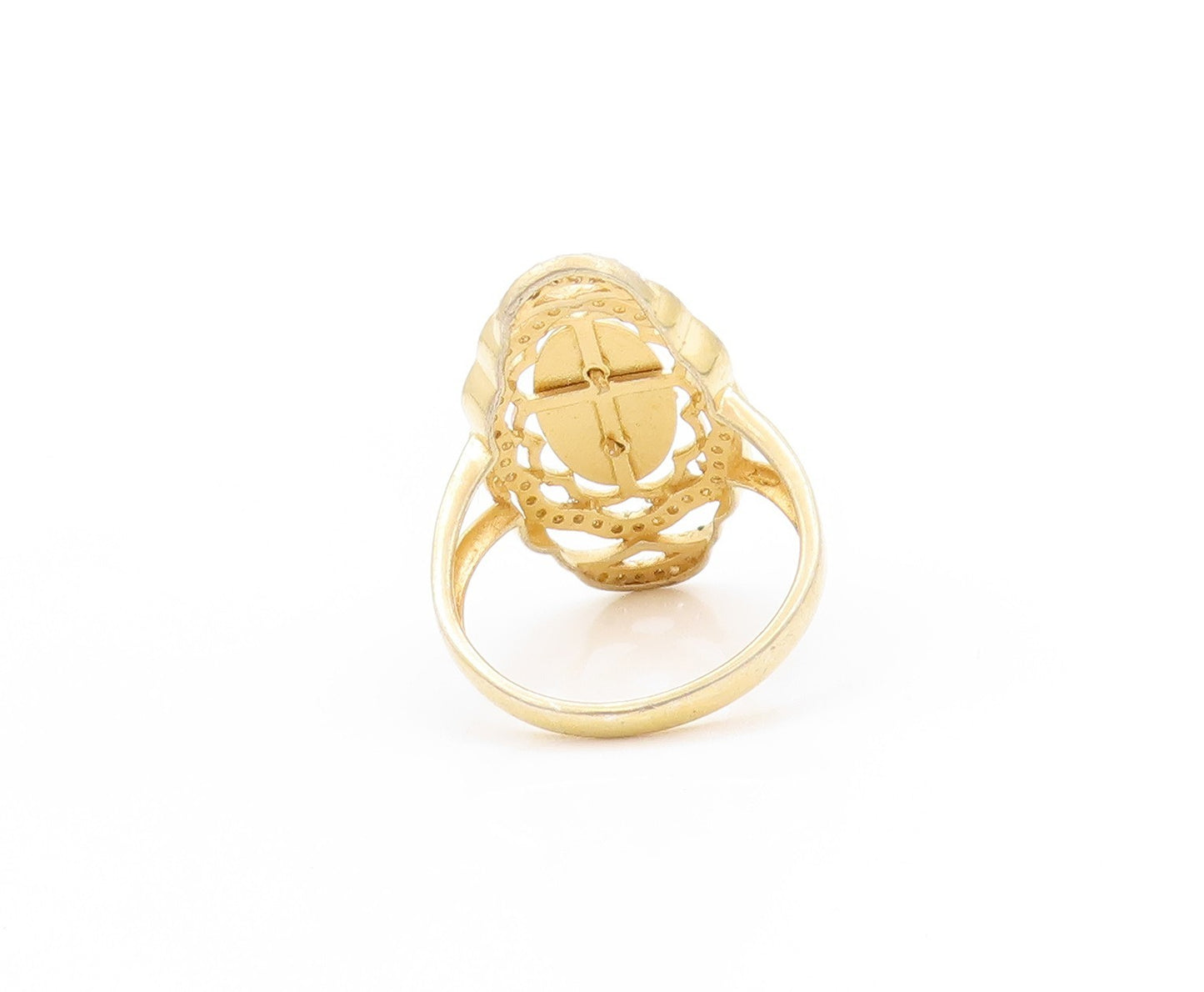 925 Sterling Silver Vintage Ring Gold Plated Religious CZ Jesus  Sz 8  RG32772