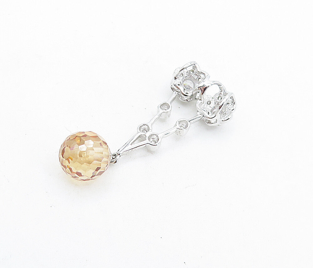 925 Sterling Silver  Cubic Zirconia Faceted Bead Floral Slide Pendant  PT4639