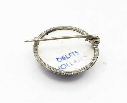 HOLLAND 925 Sterling Silver  Vintage Enamel Windmill Scene Brooch Pin  BP3495