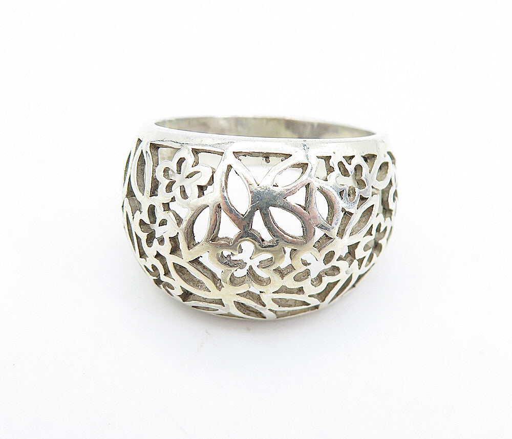 925 Sterling Silver  Shiny Floral Vine Cutout Design Band Ring Sz 9  RG7877