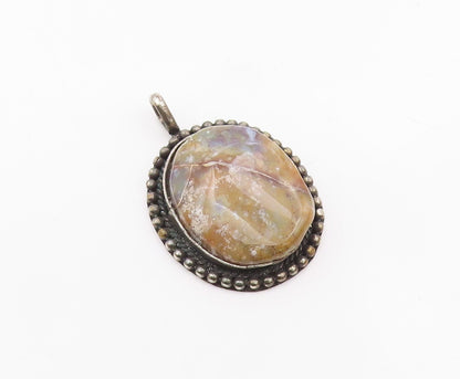 925 Sterling Silver  Vintage Jasper Bubble Twist Border Oval Pendant  PT7715