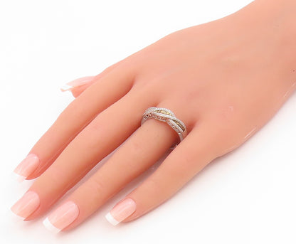 925 Sterling Silver Vintage Ring Two Tone CZ Intertwined Band  Sz 11  RG35952
