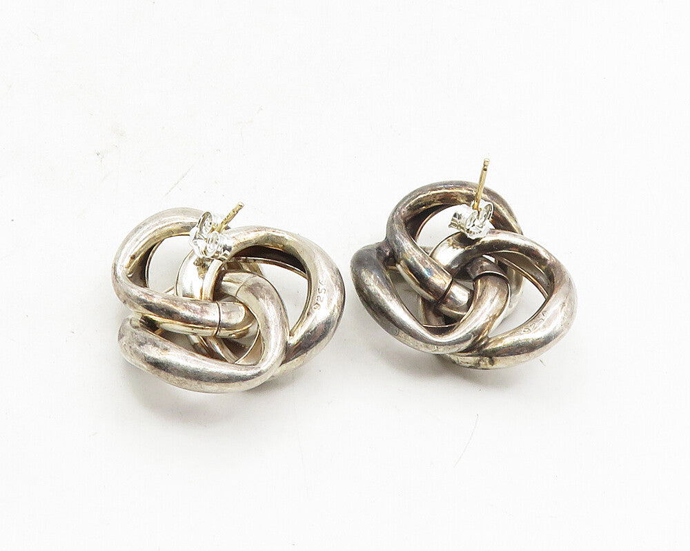 925 Sterling Silver & 14K GOLD  Vintage Pretzel Knot Drop Earrings  EG5294