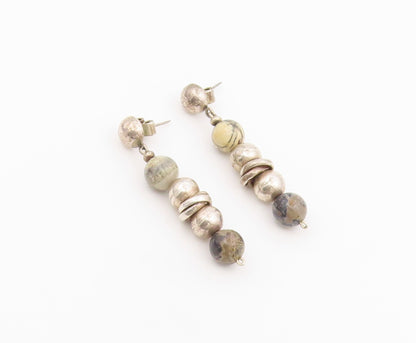 925 Sterling Silver Vintage Earrings Modernist Jasper Beaded Dangle  EG14438