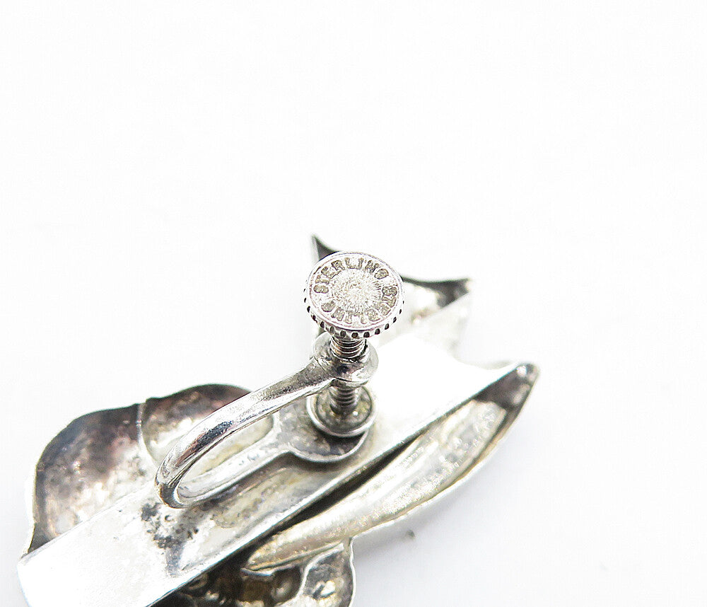 925 Sterling Silver  Vintage Shiny Non Pierce Screw Back Earrings  EG2415