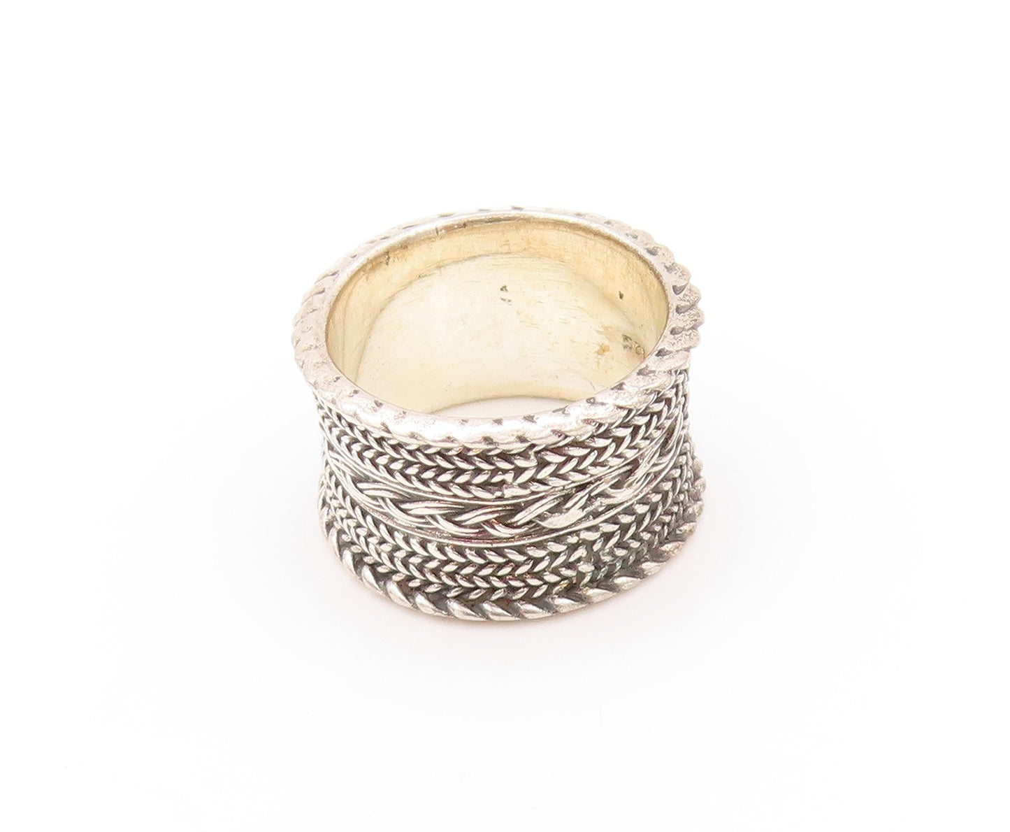 925 Sterling Silver Vintage Ring Designer Breaded Design Etched  Sz 5.5  RG33003