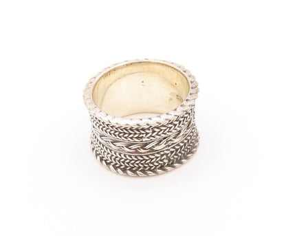925 Sterling Silver Vintage Ring Designer Breaded Design Etched  Sz 5.5  RG33003