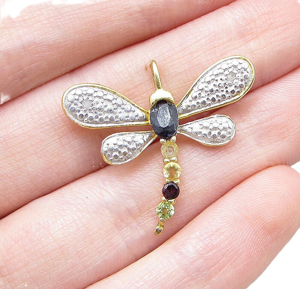 Gold Over 925 Silver  Gemstones & Genuine Diamonds Firefly Pendant  PT1247
