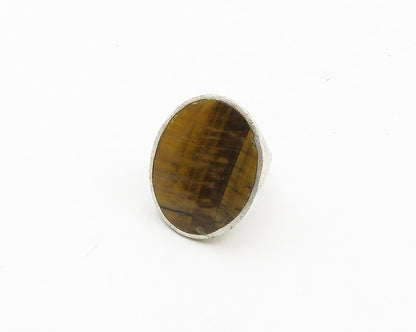 925 Sterling Silver  Vintage Tiger's Eye Oval Cocktail Ring Sz 7.5  RG19160