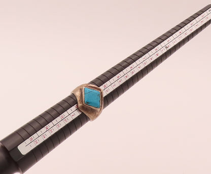 MEXICO 925 Silver  Vintage Rhombus Cut Turquoise Solid Ring Sz 11.5  RG26754