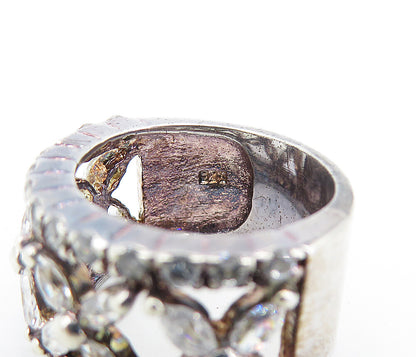 925 Sterling Silver  Shiny Topaz Open Flower Pattern Band Ring Sz 5.5  RG7299