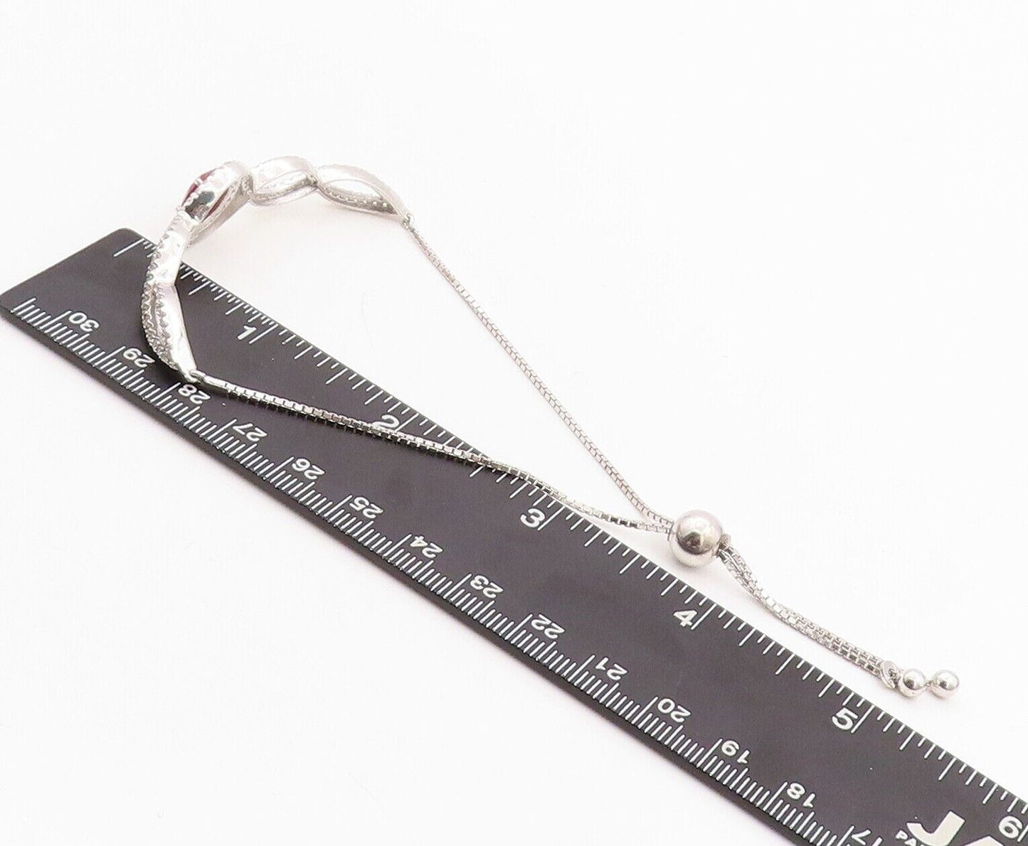925 Sterling Silver Vintage Bracelet Real Ruby & Topaz Bolo Lock BT10749