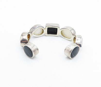 ISHARYA 925 Silver Quartz & Black Agate Multi Shape Cuff Bracelet BT3057