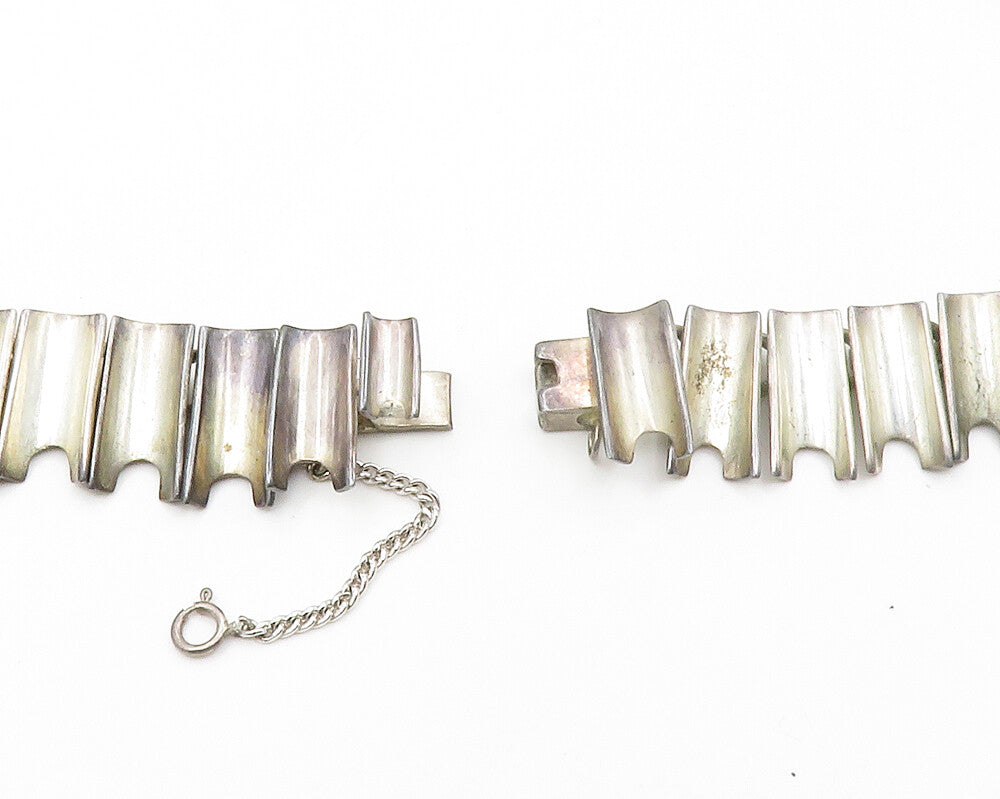 MEXICO 925 Sterling Silver Vintage Inlaid Gemstone Chain Necklace  NE2377