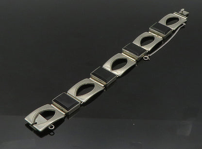 GERMANY 925 Silver  Vintage Black Onyx Square Hinge Chain Bracelet  BT9227