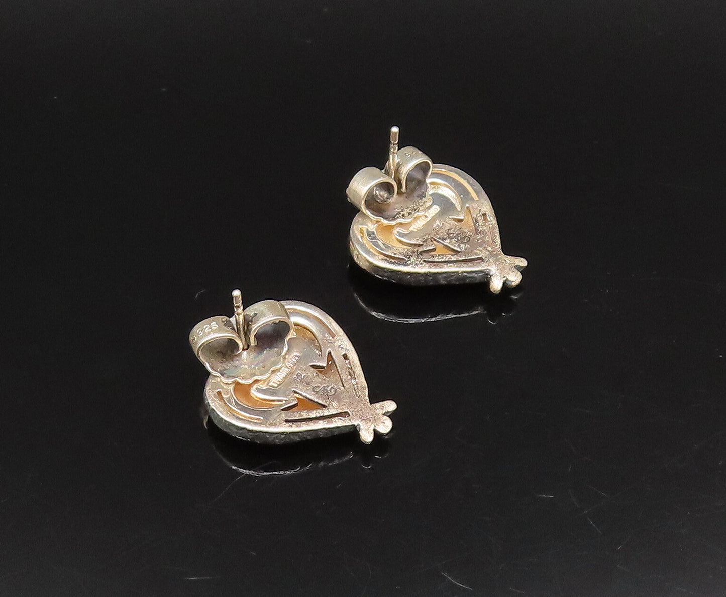 DESIGNER 925 Silver  Vintage Carved Figure Heart Shaped Topaz Earrings EG12187