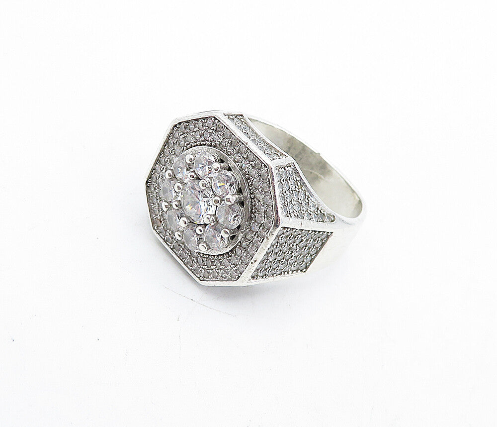 925 Sterling Silver  Vintage Large Cubic Zirconia Cocktail Ring Sz 11.5 RG4575