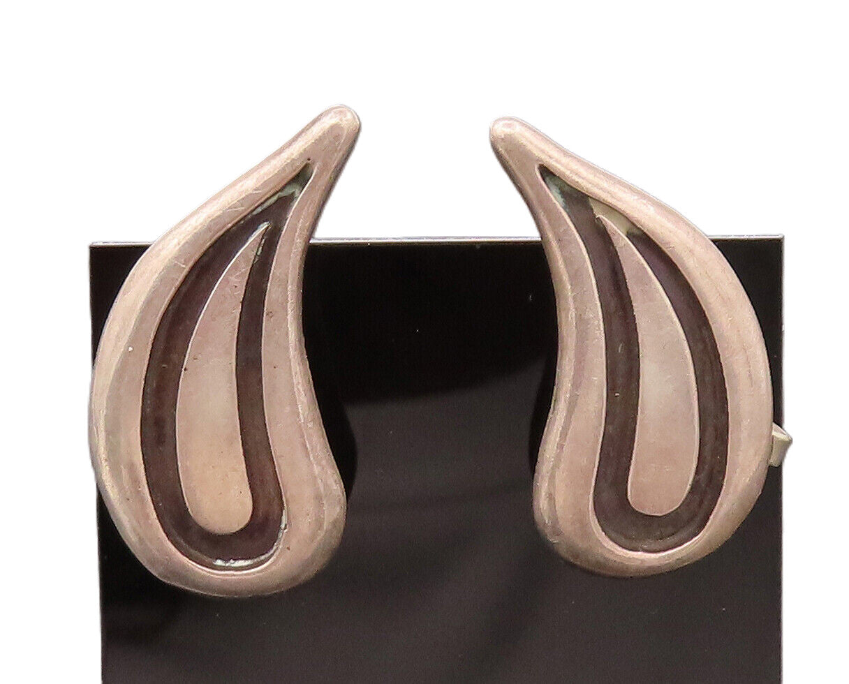 925 Sterling Silver  Vintage Water Drop Shape Carved Cutout Earrings  EG12466