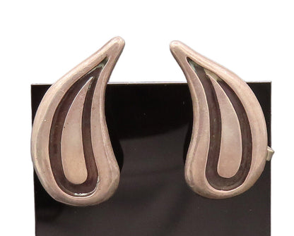 925 Sterling Silver  Vintage Water Drop Shape Carved Cutout Earrings  EG12466
